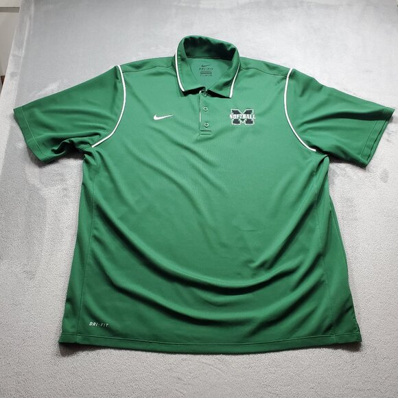 Nike Dri-Fit Performance Polo Marshall Softball Logo Green Shirt Men Sz XL - Picture 1 of 12